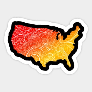 Colorful mandala art map of the United States of America in red and yellow Sticker